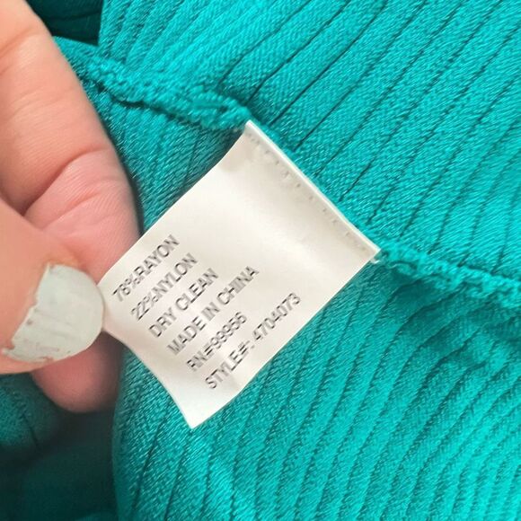 Shoshanna teal green blue short sleeve ribbed pleated dress size medium - Picture 8 of 9